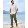 image:imageCOOFANDY Mens Cotton Linen Pants Casual Drawstring Summer Beach Pants Lightweight Linen Dress TrousersOlive Green