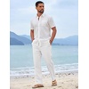 image:imageCOOFANDY Mens Cotton Linen Pants Casual Drawstring Summer Beach Pants Lightweight Linen Dress TrousersWhite