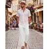 image:imageCOOFANDY Mens Cotton Linen Pants Casual Drawstring Summer Beach Pants Lightweight Linen Dress TrousersWhite
