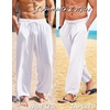 image:imageCOOFANDY Mens Cotton Linen Pants Casual Harem Pants Elastic Waist Beach Boho Yoga Trousers1white