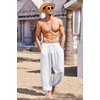 image:imageCOOFANDY Mens Cotton Linen Pants Casual Harem Pants Elastic Waist Beach Boho Yoga Trousers1white