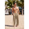 image:imageCOOFANDY Mens Cotton Linen Pants Casual Harem Pants Elastic Waist Beach Boho Yoga TrousersDark Khaki