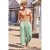 image:imageCOOFANDY Mens Cotton Linen Pants Casual Harem Pants Elastic Waist Beach Boho Yoga TrousersLight Green