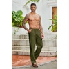 image:imageCOOFANDY Mens Cotton Linen Pants Lightweight Casual Linen Dress Pants Drawstring Summer Beach TrousersArmy Green
