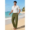 image:imageCOOFANDY Mens Cotton Linen Pants Lightweight Casual Linen Dress Pants Drawstring Summer Beach TrousersArmy Green