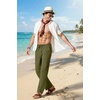 image:imageCOOFANDY Mens Cotton Linen Pants Lightweight Casual Linen Dress Pants Drawstring Summer Beach TrousersArmy Green
