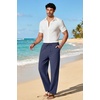 image:imageCOOFANDY Mens Cotton Linen Pants Lightweight Casual Linen Dress Pants Drawstring Summer Beach TrousersNavy Blue