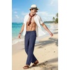image:imageCOOFANDY Mens Cotton Linen Pants Lightweight Casual Linen Dress Pants Drawstring Summer Beach TrousersNavy Blue
