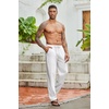 image:imageCOOFANDY Mens Cotton Linen Pants Lightweight Casual Linen Dress Pants Drawstring Summer Beach TrousersWhite