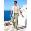 image:imageCOOFANDY Mens Cotton Linen Pants Relaxed Fit Casual Drawstring Dress Pants Beach Summer Lightweight TrousersArtichoke Green