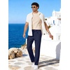 image:imageCOOFANDY Mens Cotton Linen Pants Relaxed Fit Casual Drawstring Dress Pants Beach Summer Lightweight TrousersNavy Blue
