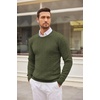 image:imageCOOFANDY Mens Crewneck Knit Sweater Slim Fit Lightweight Casual Twist Patterned Cable Knitted PulloverAarmygreen