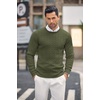 image:imageCOOFANDY Mens Crewneck Knit Sweater Slim Fit Lightweight Casual Twist Patterned Cable Knitted PulloverAarmygreen