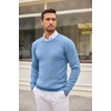 image:imageCOOFANDY Mens Crewneck Knit Sweater Slim Fit Lightweight Casual Twist Patterned Cable Knitted PulloverAblue