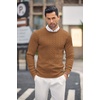 image:imageCOOFANDY Mens Crewneck Knit Sweater Slim Fit Lightweight Casual Twist Patterned Cable Knitted PulloverAbrown
