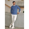 image:imageCOOFANDY Mens Crewneck Knit Sweater Slim Fit Lightweight Casual Twist Patterned Cable Knitted PulloverAdenim Blue