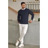 image:imageCOOFANDY Mens Crewneck Knit Sweater Slim Fit Lightweight Casual Twist Patterned Cable Knitted PulloverAnavy Blue