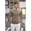 image:imageCOOFANDY Mens Crewneck Knit Sweater Slim Fit Lightweight Casual Twist Patterned Cable Knitted PulloverAwhiteBrown Twotone Colors