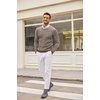 image:imageCOOFANDY Mens Crewneck Knit Sweater Slim Fit Lightweight Casual Twist Patterned Cable Knitted PulloverAwhiteBrown Twotone Colors