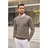 image:imageCOOFANDY Mens Crewneck Knit Sweater Slim Fit Lightweight Casual Twist Patterned Cable Knitted PulloverAwhiteBrown Twotone Colors