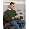 image:imageCOOFANDY Mens Crewneck Pullover Sweaters Business Casual Long Sleeve Slim Fit Sweater Chunky Cable Knit SweaterArmy Green