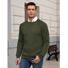 image:imageCOOFANDY Mens Crewneck Pullover Sweaters Business Casual Long Sleeve Slim Fit Sweater Chunky Cable Knit SweaterArmy Green