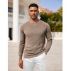 image:imageCOOFANDY Mens Crewneck Pullover Sweaters Business Casual Long Sleeve Slim Fit Sweater Chunky Cable Knit SweaterBrown
