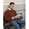 image:imageCOOFANDY Mens Crewneck Pullover Sweaters Business Casual Long Sleeve Slim Fit Sweater Chunky Cable Knit SweaterCaramel