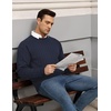 image:imageCOOFANDY Mens Crewneck Pullover Sweaters Business Casual Long Sleeve Slim Fit Sweater Chunky Cable Knit SweaterDark Blue