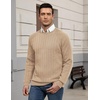 image:imageCOOFANDY Mens Crewneck Pullover Sweaters Business Casual Long Sleeve Slim Fit Sweater Chunky Cable Knit SweaterKhaki