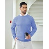 image:imageCOOFANDY Mens Crewneck Pullover Sweaters Business Casual Long Sleeve Slim Fit Sweater Chunky Cable Knit SweaterLight Blue