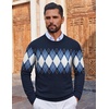 image:imageCOOFANDY Mens Crewneck Sweater Pullover Knit Sweater Lightweight Sweaters with Ribbing EdgeArgyle  Navy Blue