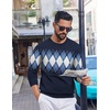 image:imageCOOFANDY Mens Crewneck Sweater Pullover Knit Sweater Lightweight Sweaters with Ribbing EdgeArgyle  Navy Blue