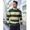 image:imageCOOFANDY Mens Crewneck Sweaters Long Sleeve Dress Knit Sweater Lightweight Slim Fit Pullover SweatersGreenApricot Stripe