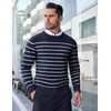 image:imageCOOFANDY Mens Crewneck Sweaters Long Sleeve Dress Knit Sweater Lightweight Slim Fit Pullover SweatersNavyWhite Mariner Stripe