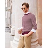 image:imageCOOFANDY Mens Crewneck Sweaters Long Sleeve Dress Knit Sweater Lightweight Slim Fit Pullover SweatersPinstripes WhiteWine