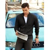 image:imageCOOFANDY Mens Full Zip Cardigan Sweater Slim Fit Cable Knitted Zip Up Sweater with PocketsBlack