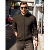 image:imageCOOFANDY Mens Full Zip Cardigan Sweater Slim Fit Cable Knitted Zip Up Sweater with PocketsBrown