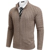 image:imageCOOFANDY Mens Full Zip Cardigan Sweater Slim Fit Cable Knitted Zip Up Sweater with PocketsHeathered Brown
