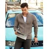 image:imageCOOFANDY Mens Full Zip Cardigan Sweater Slim Fit Cable Knitted Zip Up Sweater with PocketsHeathered Brown
