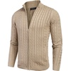image:imageCOOFANDY Mens Full Zip Cardigan Sweater Slim Fit Cable Knitted Zip Up Sweater with PocketsKhaki