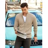 image:imageCOOFANDY Mens Full Zip Cardigan Sweater Slim Fit Cable Knitted Zip Up Sweater with PocketsKhaki