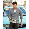 image:imageCOOFANDY Mens Full Zip Cardigan Sweater Slim Fit Cable Knitted Zip Up Sweater with PocketsLight Grey