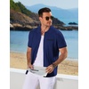 image:imageCOOFANDY Mens Knit Button Down Shirt 2025 Vintage Short Sleeve Polo Shirt Casual Beach TopsBlue