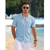 image:imageCOOFANDY Mens Knit Button Down Shirt 2025 Vintage Short Sleeve Polo Shirt Casual Beach TopsClear Blue