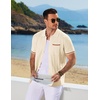 image:imageCOOFANDY Mens Knit Button Down Shirt 2025 Vintage Short Sleeve Polo Shirt Casual Beach TopsCream