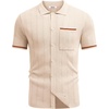 image:imageCOOFANDY Mens Knit Button Down Shirt 2025 Vintage Short Sleeve Polo Shirt Casual Beach TopsLight Brown