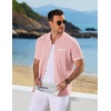 image:imageCOOFANDY Mens Knit Button Down Shirt 2025 Vintage Short Sleeve Polo Shirt Casual Beach TopsLight Pink