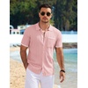 image:imageCOOFANDY Mens Knit Button Down Shirt 2025 Vintage Short Sleeve Polo Shirt Casual Beach TopsLight Pink