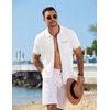 image:imageCOOFANDY Mens Knit Button Down Shirt 2025 Vintage Short Sleeve Polo Shirt Casual Beach TopsWhite